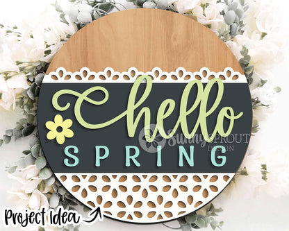 Spring Sign Bundle 4, Round door hanger svg, Glowforge laser file, Cricut, Spring flower welcome sign, Hello Spring