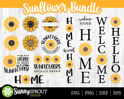Sunflower SVG File Bundle, Cricut svg cut file, Silhouette cut file, Welcome porch sign designs, Includes 13 designs, Summer flower svg