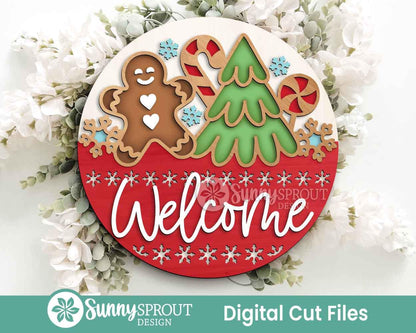 Welcome Christmas Things Outline Sign, Digital Download, SVG Laser Cut File, Cricut, Round Door Hanger Design