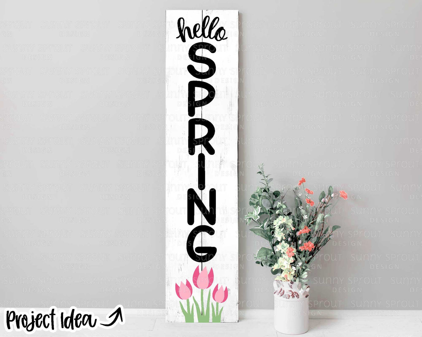 Hello Spring Tulips Porch Sign, Digital download, SVG Cricut cut file, Silhouette, Front door leaner design