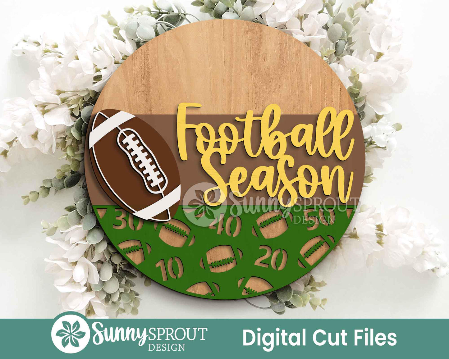 Football Season Sign, Digital Download, SVG Laser Cut File, Cricut, Round Door Hanger Wall Art Design, Sports Decor