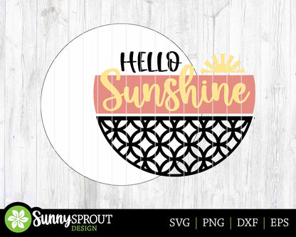 Hello Sunshine Geometric Sign, Digital Download, SVG Laser Cut File, Cricut, Summer Round Door Hanger Design