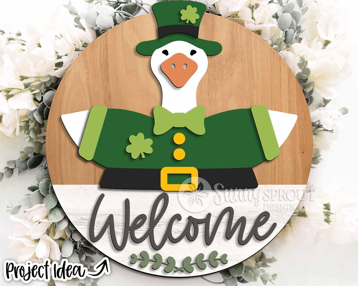 Goose Welcome St. Patrick Outfit Sign, Digital Download, SVG Laser Cut File, Cricut, Interchangeable Round Door Hanger Design