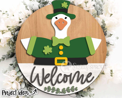 Goose Welcome St. Patrick Outfit Sign, Digital Download, SVG Laser Cut File, Cricut, Interchangeable Round Door Hanger Design