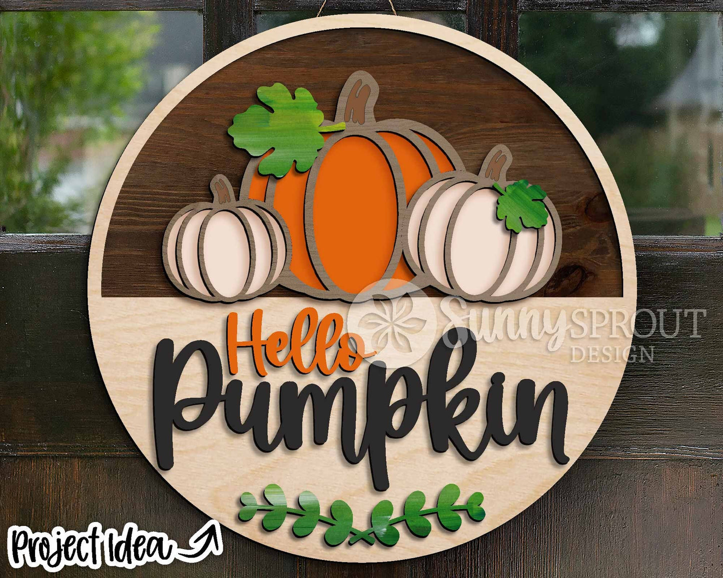 Hello Pumpkin Three Pumpkins Sign, Digital Download, SVG Laser Cut File, Cricut, Round Fall Door Hanger Design