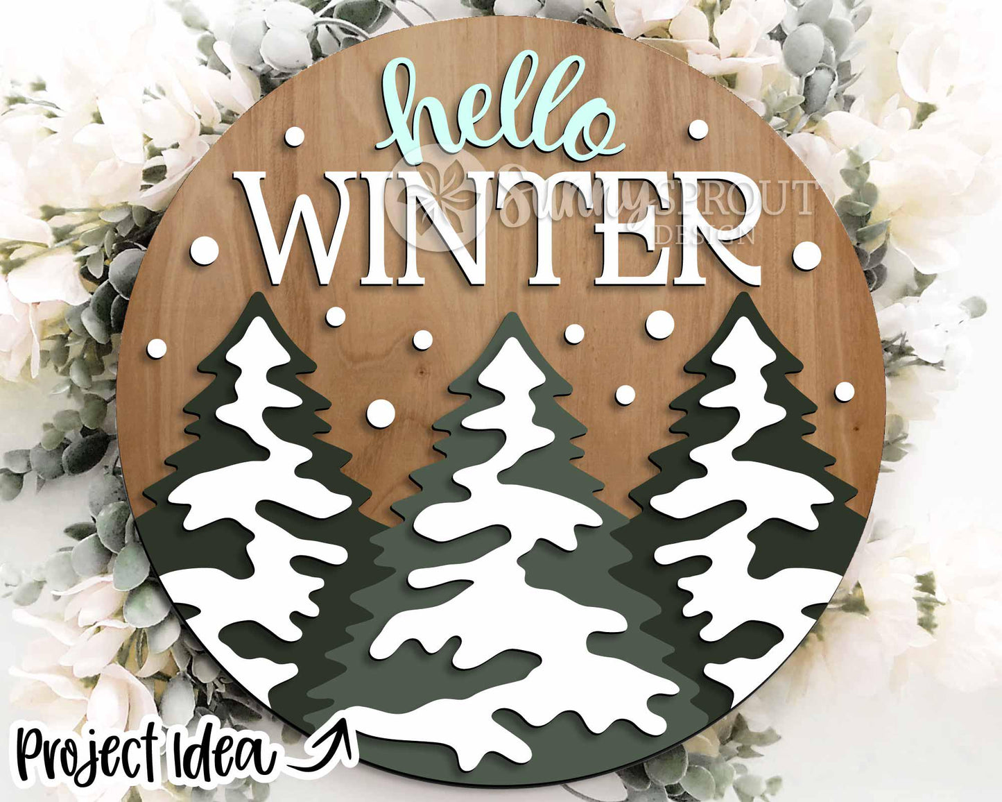 Winter Laser Sign Bundle 2, Round door hanger SVG, Glowforge laser file, Cricut cut file, Holiday welcome sign svg