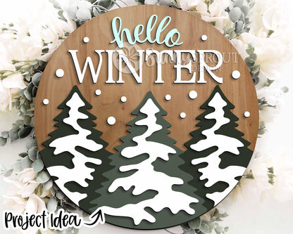 Winter Laser Sign Bundle 2, Round door hanger SVG, Glowforge laser file, Cricut cut file, Holiday welcome sign svg