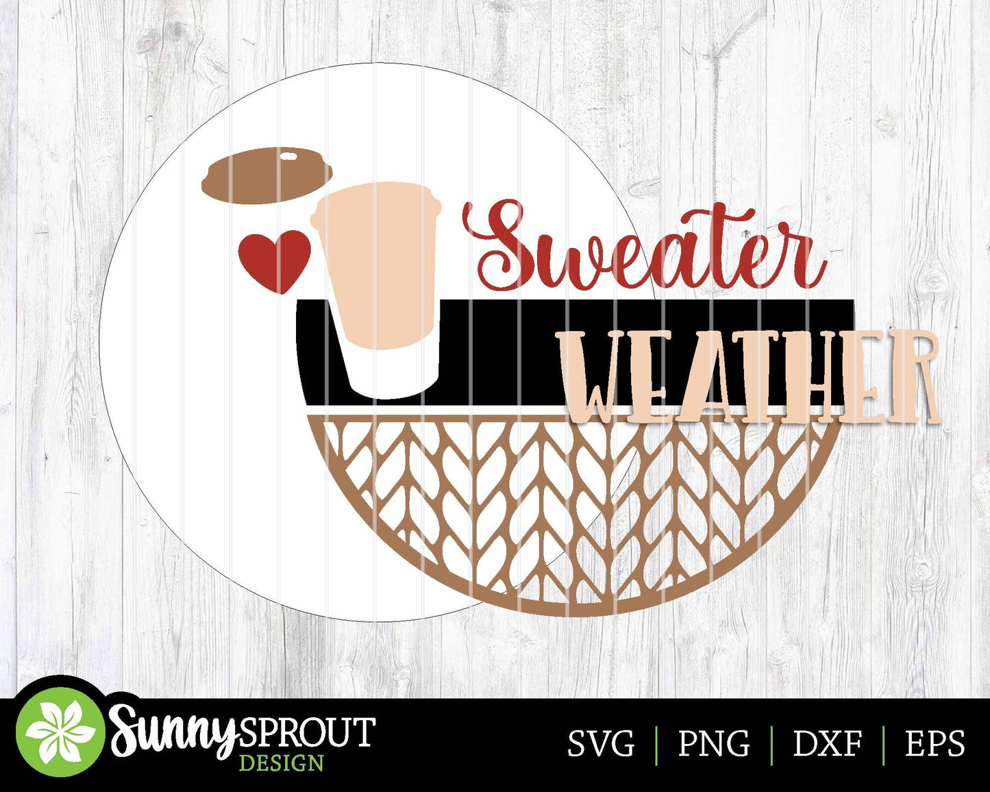 Sweater Weather Latte Sign, Digital Download, SVG Laser Cut File, Cricut, Round Fall Door Hanger Design