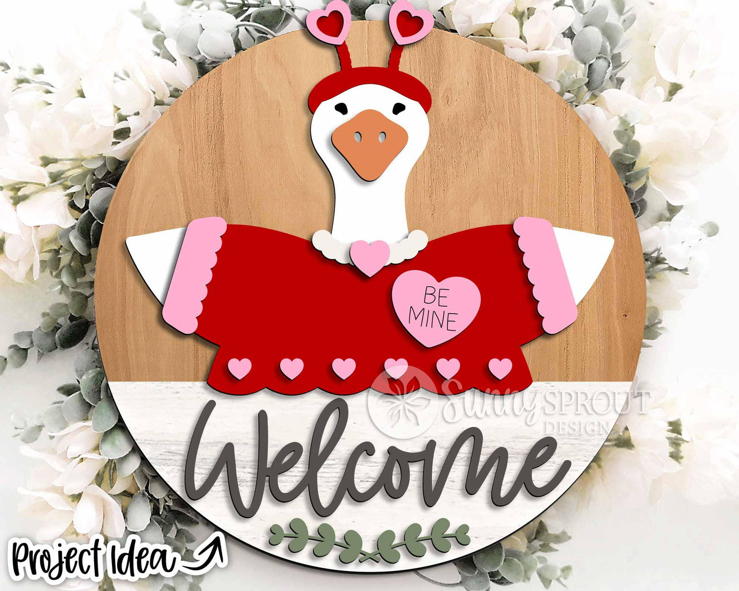 Goose Welcome Valentine Outfit Sign, Digital Download, SVG Laser Cut File, Cricut, Round Door Hanger Design, Valentine's Day Decor