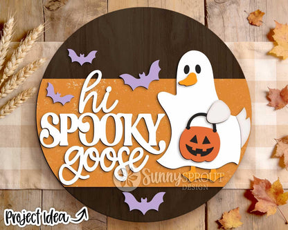 Hi Spooky Goose Sign, Digital Download, SVG Laser Cut File, Cricut, Round Halloween Welcome Door Hanger Design