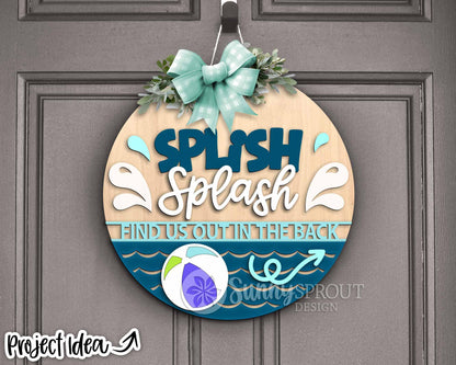Splish Splash Out in Back Pool Sign, Digital Download, SVG Laser Cut File, Cricut, Summer Round Door Hanger Design