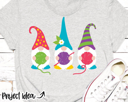 Crochet Gnomes Holding Yarn SVG, Digital Download, Cricut Cut File, Silhouette, Knitting, Crochet, Sewing Design
