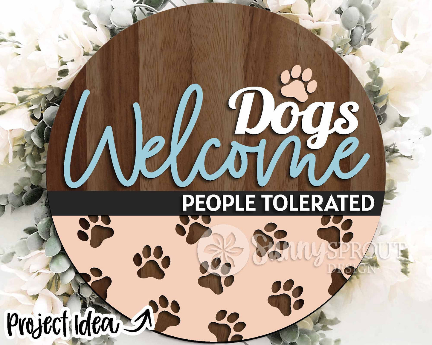 Dog Laser Sign Bundle, Round door hanger svg, Glowforge laser file, Cricut cut file, Front door welcome sign, Paw prints