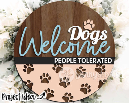 Dog Laser Sign Bundle, Round door hanger svg, Glowforge laser file, Cricut cut file, Front door welcome sign, Paw prints