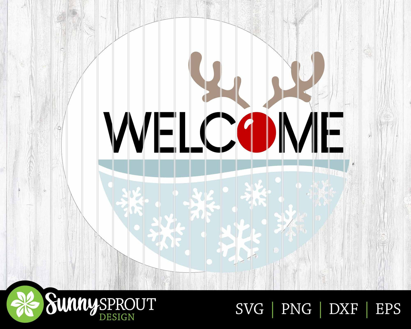 Welcome Rudolph Nose & Antlers Sign, Digital Download, SVG Laser Cut File, Cricut, Round Door Hanger Design, Christmas Decor