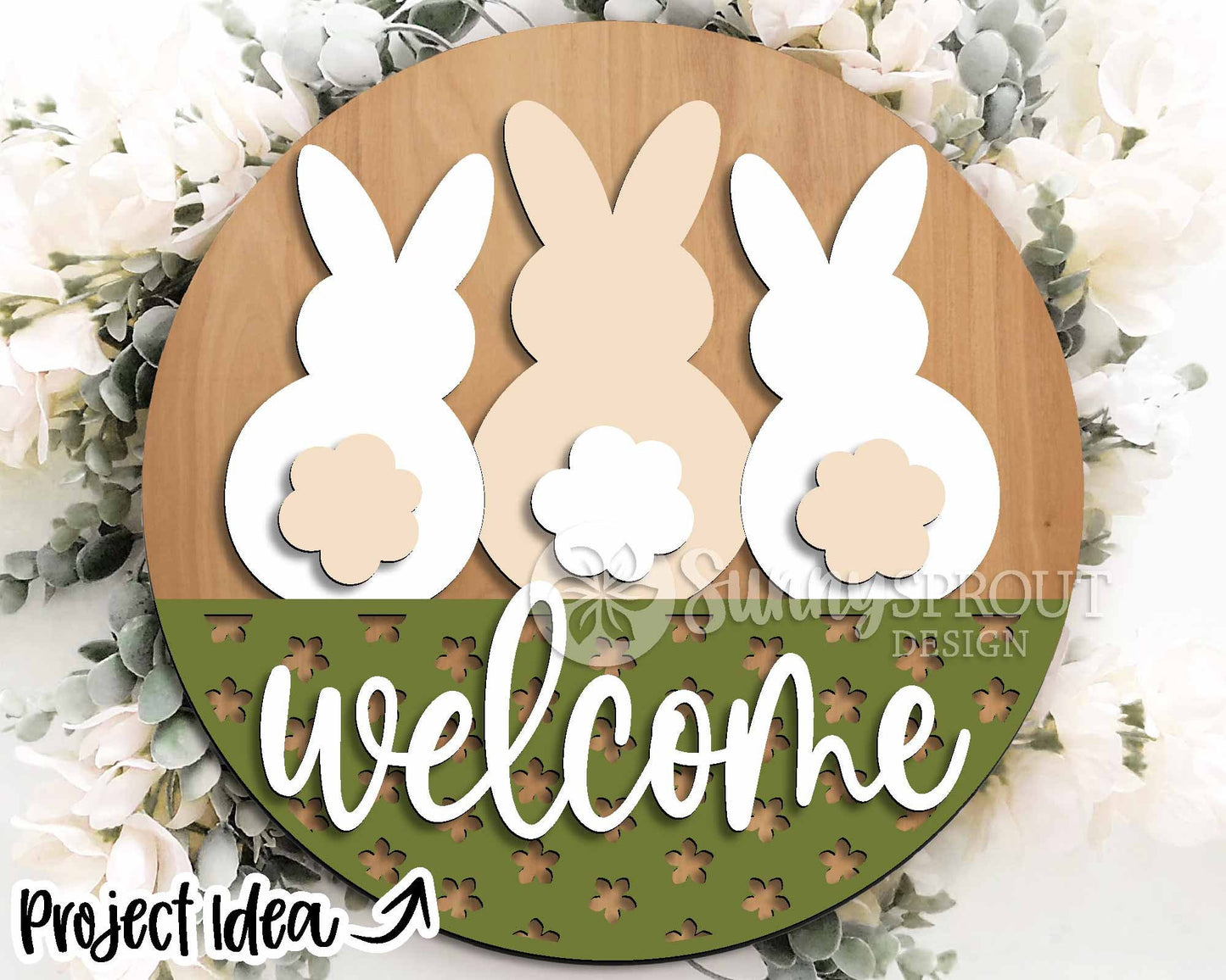Easter Sign Bundle 4, Round door hanger svg, Glowforge laser file, Cricut, Spring welcome sign svg, Easter bunny egg svg