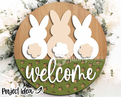 Easter Sign Bundle 4, Round door hanger svg, Glowforge laser file, Cricut, Spring welcome sign svg, Easter bunny egg svg