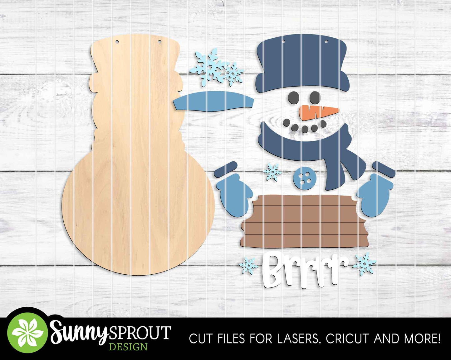 Snowman Brrr Welcome Sign, Door hanger SVG, Glowforge laser cut file, Winter decor, Christmas holiday decor, Snowflake