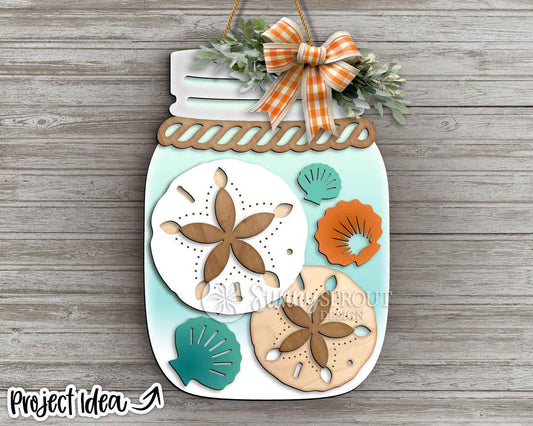 Sand Dollar Seashells Mason Jar Sign, Digital download, SVG Laser cut file, Cricut, Door hanger wall art design, Beach coastal decor
