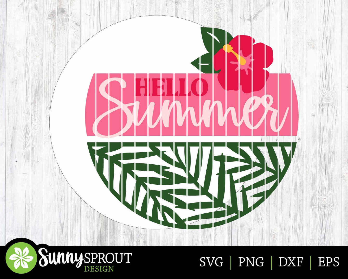 Hello Summer Tropical Flower Sign, Digital Download, SVG Laser Cut File, Cricut, Round Door Hanger Design