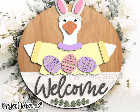 Goose Welcome Easter Egg Sign, Digital download, SVG Laser cut file, Cricut, Round door hanger design