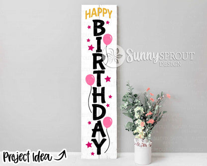Happy Birthday Balloon Porch Sign, Digital download, Cricut SVG cut file, Silhouette, Porch leaner design, Welcome sign svg