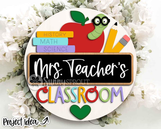 Classroom Chalkboard Teacher Name Sign, Digital download, SVG Laser cut file, Cricut, Round door hanger design, Personalize school decor
