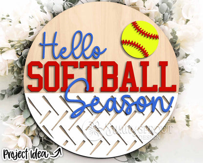 Hello Softball Season Sign, Digital Download, SVG Laser Cut File, Cricut, Round Door Hanger Design, Sports Decor