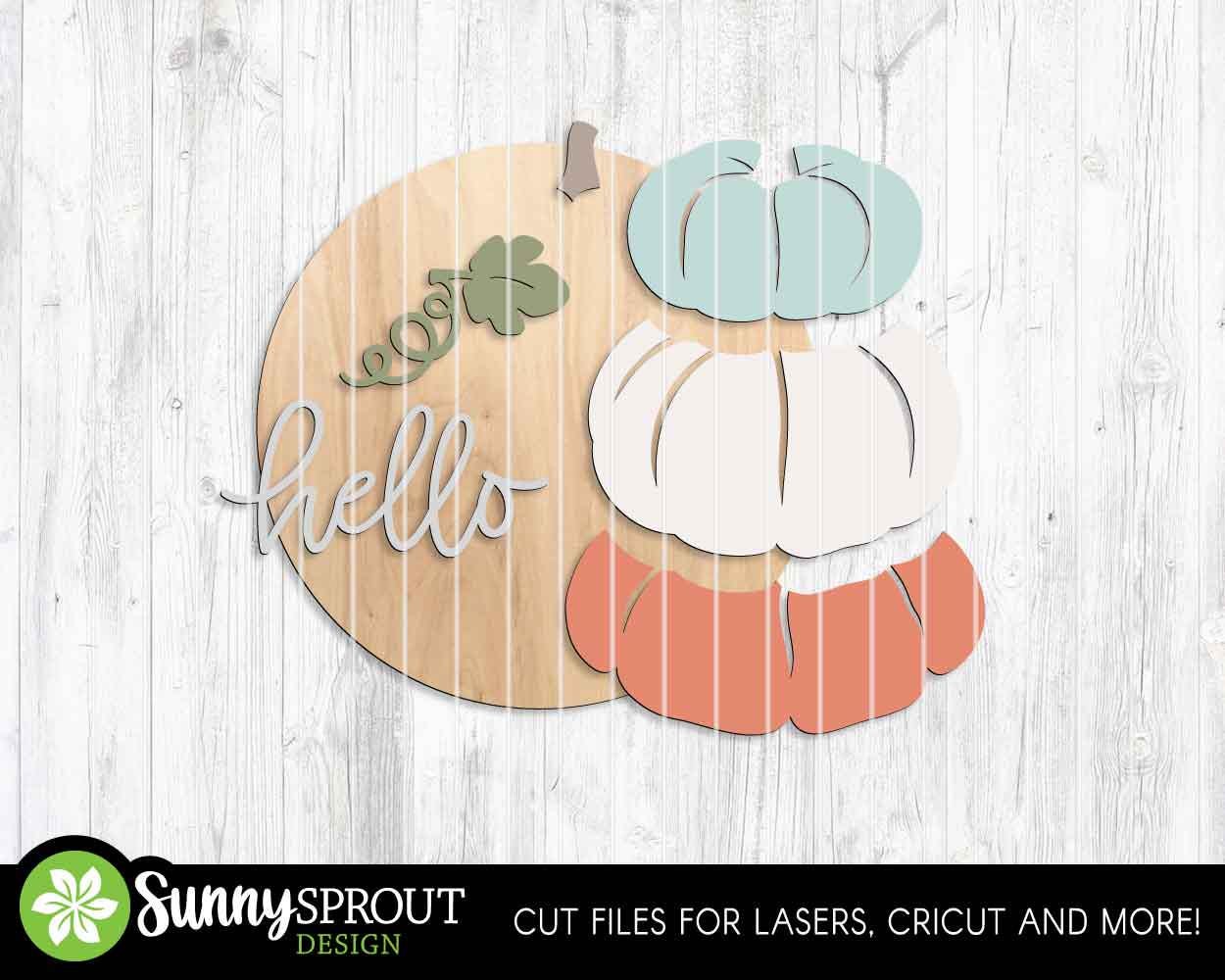 Hello Stacked Pumpkin Sign, Digital Download, SVG Laser Cut File, Cricut, Farmhouse Fall Thanksgiving Door Hanger Design