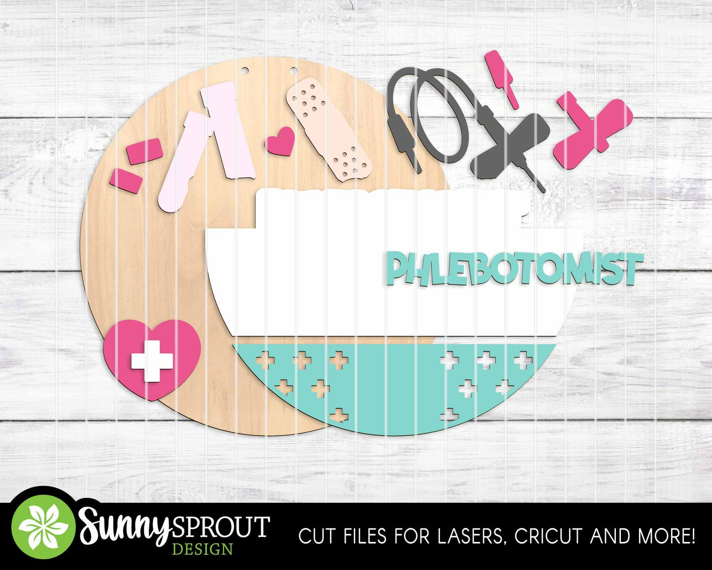 Phlebotomist Name Sign, Digital download, SVG Laser cut file, Cricut, Round door hanger design, Personalize nurse office decor