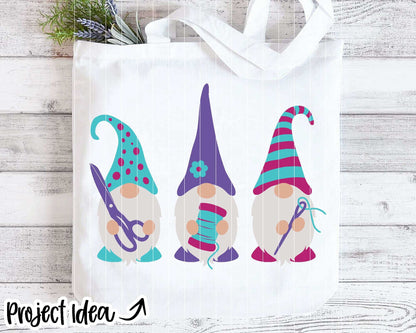 Three Gnomes Sewing Notions SVG, Digital download, Cricut cut file, Silhouette, Quilting embroidery design