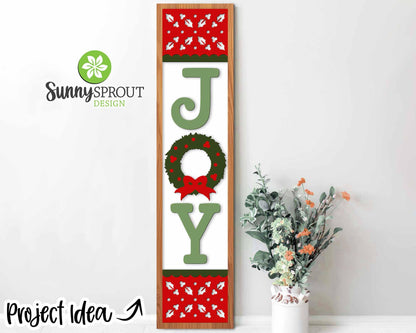 Joy Wreath Vertical Porch Sign, Digital download, SVG laser cut file, Cricut, Christmas welcome door leaner design