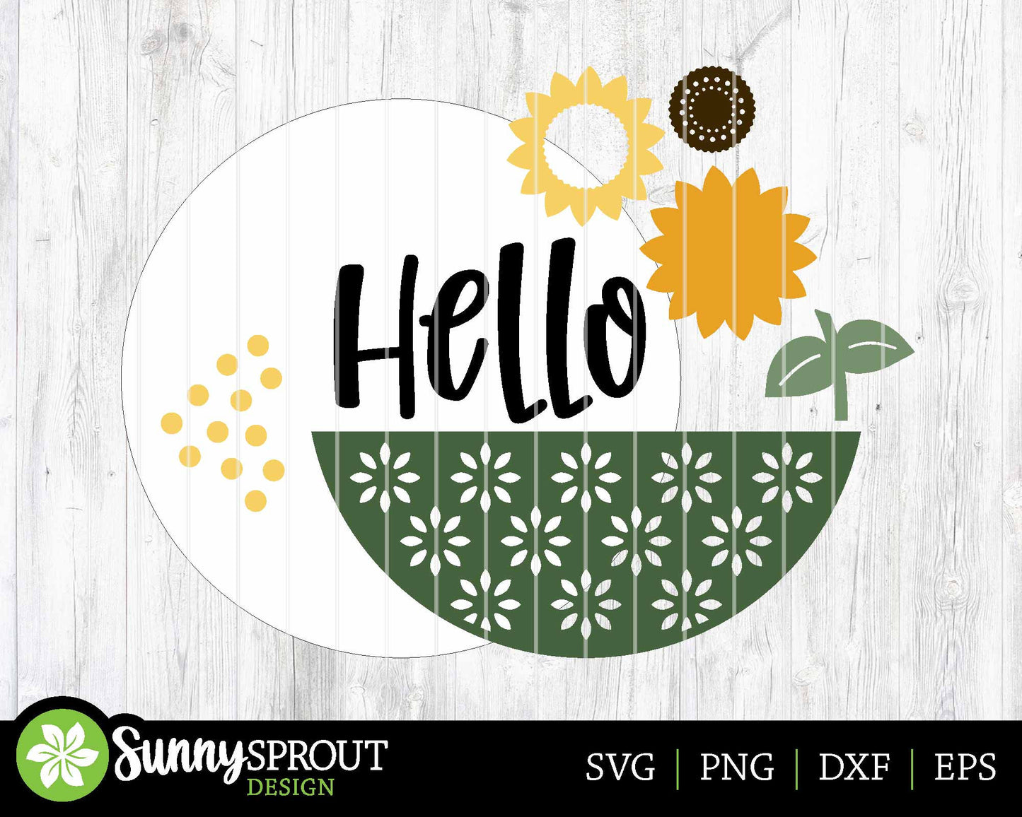 Hello Sunflower Pattern Sign, Digital Download, SVG Laser Cut File, Cricut, Summer Fall Round Door Hanger Design