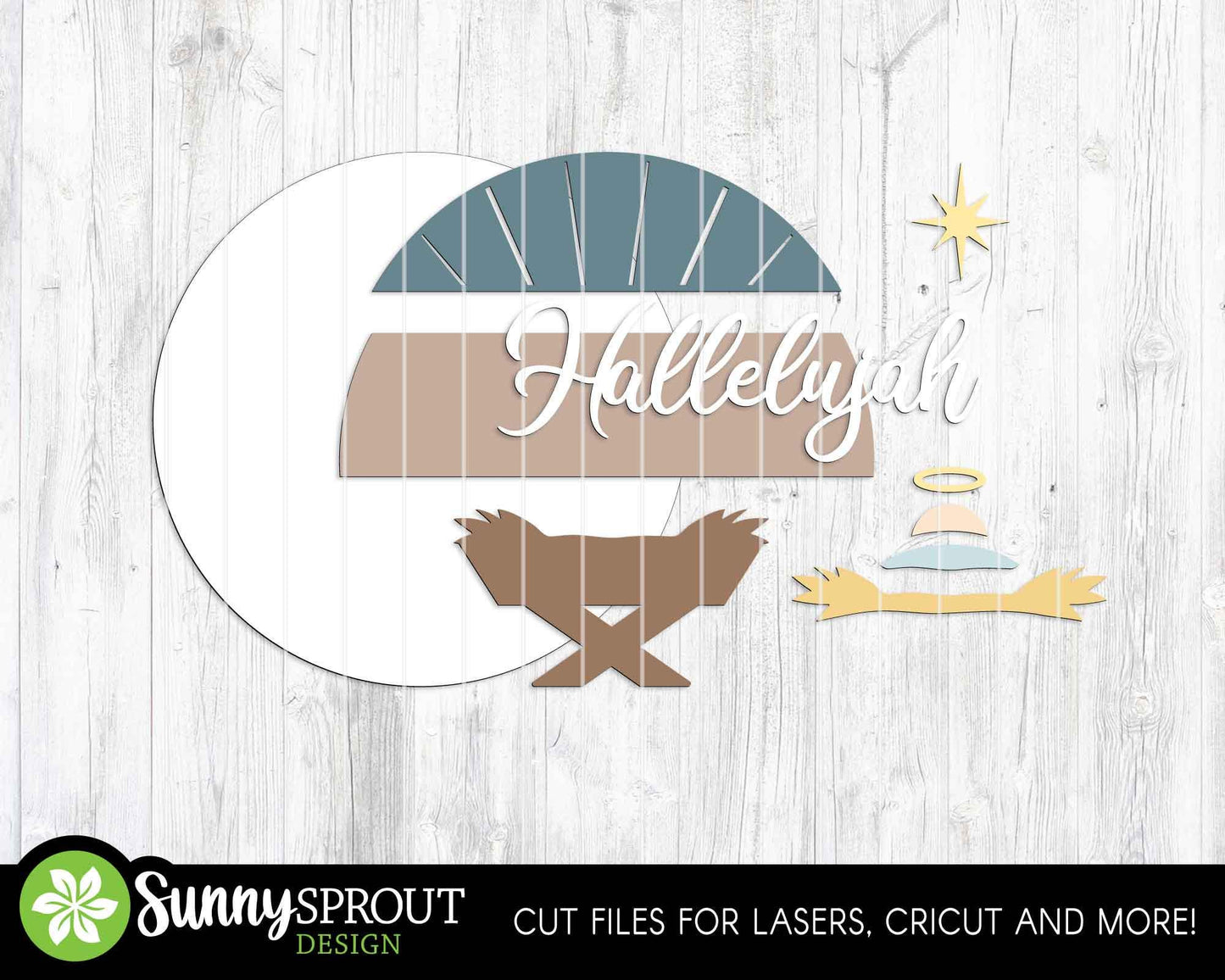 Hallelujah Baby Jesus Sign, Digital Download, SVG Laser Cut File, Cricut, Round Door Hanger Design, Christmas Nativity Decor