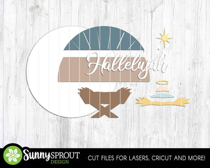 Hallelujah Baby Jesus Sign, Digital Download, SVG Laser Cut File, Cricut, Round Door Hanger Design, Christmas Nativity Decor