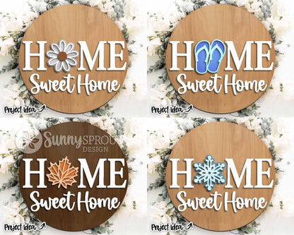 Home Sweet Home Interchangeable Graphics Sign, Digtial Download, SVG Laser Cut File, Cricut, Seasonal Round Door Hanger Design
