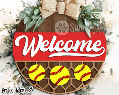 Welcome Baseball Softball Sign, Digital Download, SVG Laser Cut File, Cricut, Door Hanger Design, Sports Decor