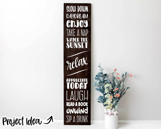 Relax Word Art Porch Sign, Digital Download, Cricut SVG Cut File, Summer Patio Vertical Porch Leaner Design