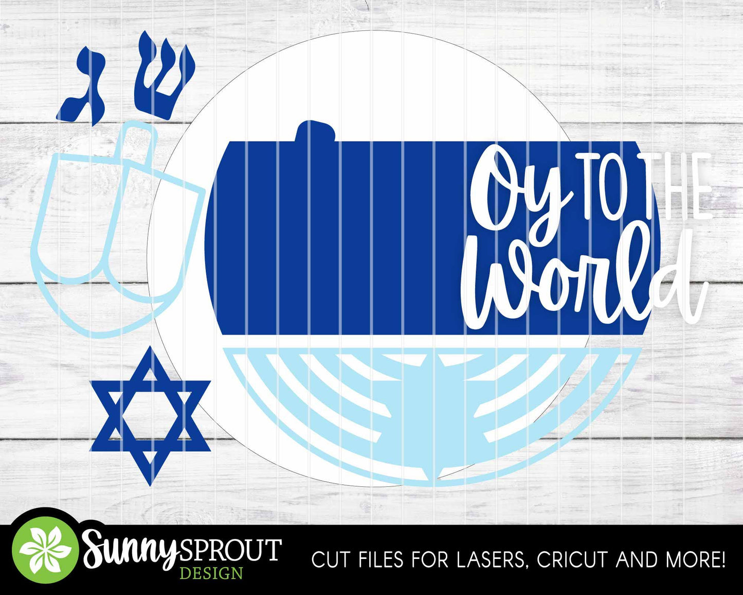 Oy to the World Dreidel Sign, Digital Download, SVG Laser Cut File, Cricut, Round Door Hanger Design, Hanukkah Jewish Decor