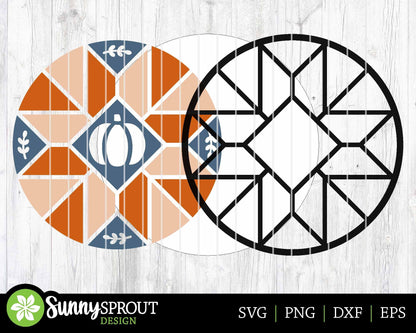 Autumn Barn Quilt Sign, Digital Download, SVG Laser Cut File, Cricut, Round Fall Door Hanger Design, Farmhouse Decor