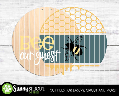 Bee Our Guest Honeycomb Sign, Digital Download, SVG Laser Cut File, Cricut, Summer Round Door Hanger Design