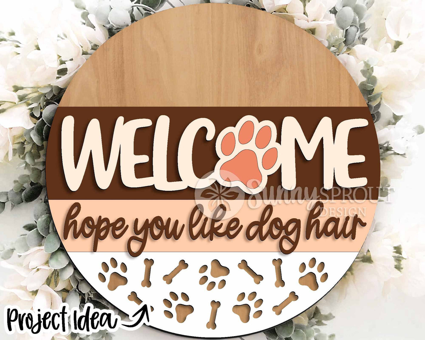 Dog Laser Sign Bundle, Round door hanger svg, Glowforge laser file, Cricut cut file, Front door welcome sign, Paw prints