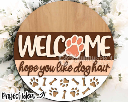 Dog Laser Sign Bundle, Round door hanger svg, Glowforge laser file, Cricut cut file, Front door welcome sign, Paw prints