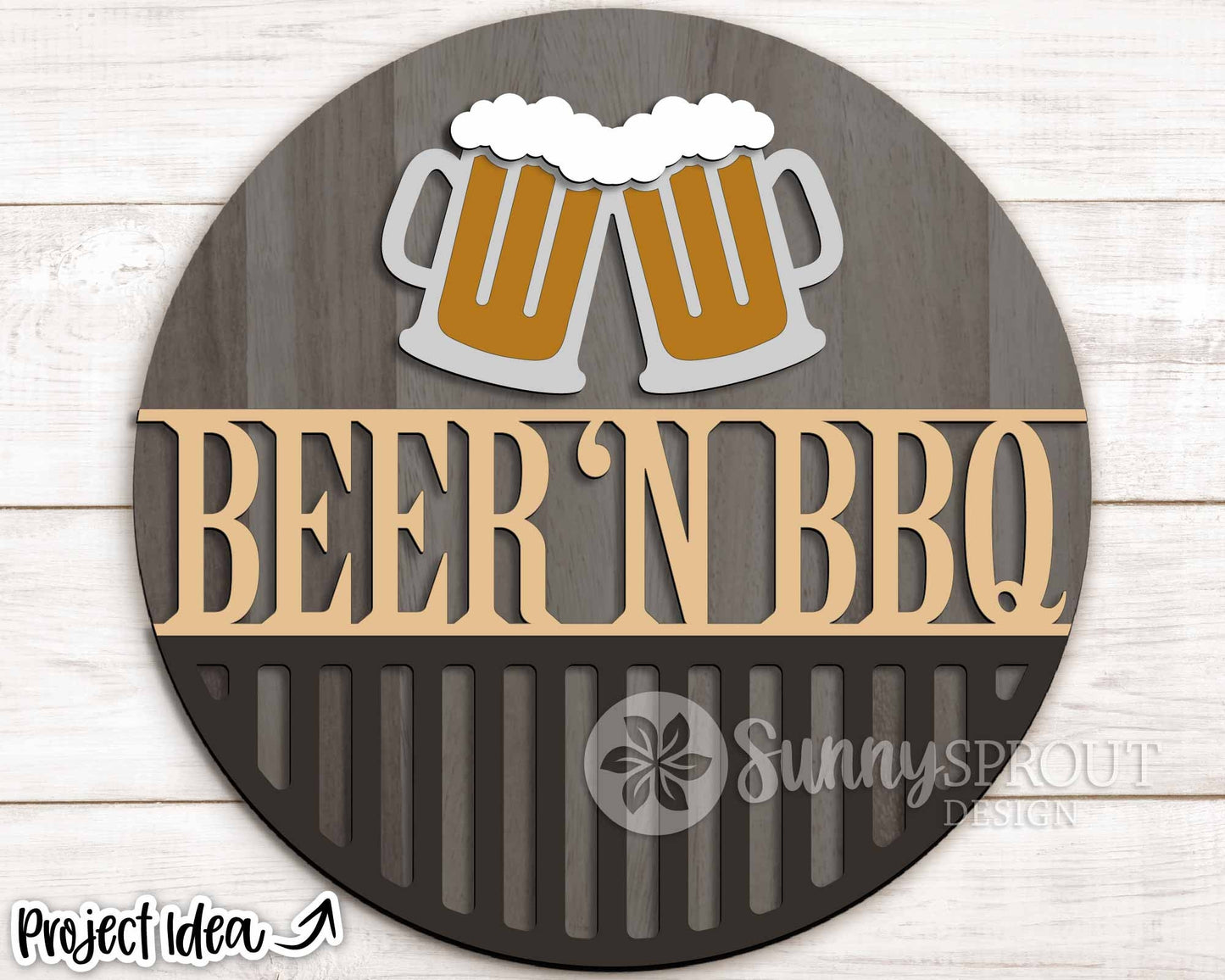 Beer 'N BBQ Grill Sign, Digital Download, SVG Laser Cut File, Cricut, Summer Father's Day Round Door Hanger Design