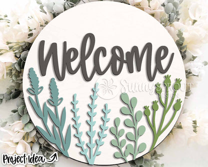 Welcome Wildflower Sign, Digital Download, SVG Laser Cut File, Cricut, Spring Summer Floral Round Door Hanger Design