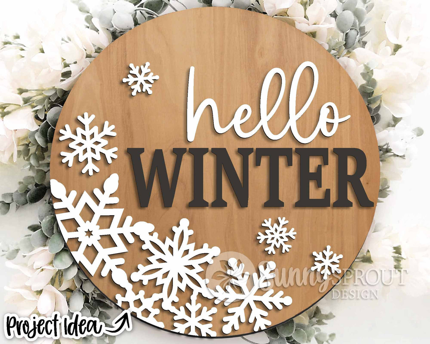 Winter Laser Sign Bundle, Round door hanger, Glowforge laser file, Cricut cut file, Holiday welcome sign svg, Let it Snow