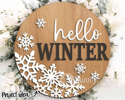 Winter Laser Sign Bundle, Round door hanger, Glowforge laser file, Cricut cut file, Holiday welcome sign svg, Let it Snow