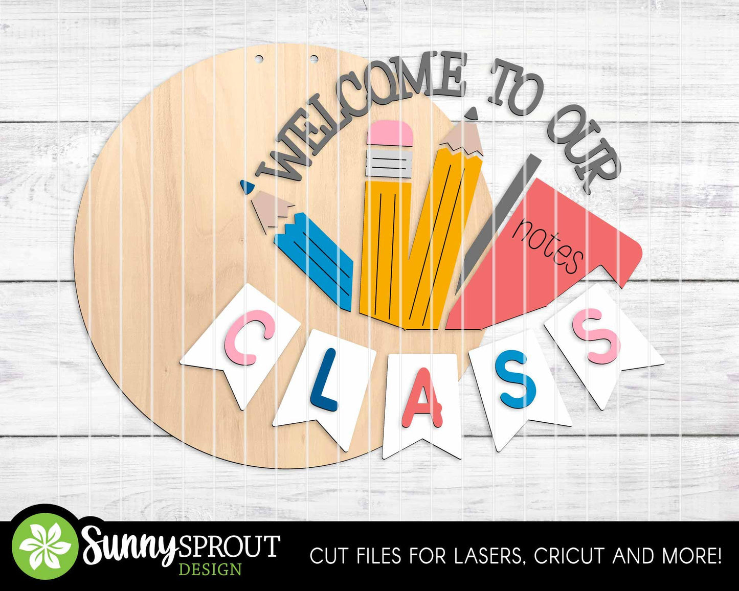 Welcome to Our Class Banner Sign, Digital download, SVG Laser cut file, Cricut, Round door hanger design, School classroom teacher decor