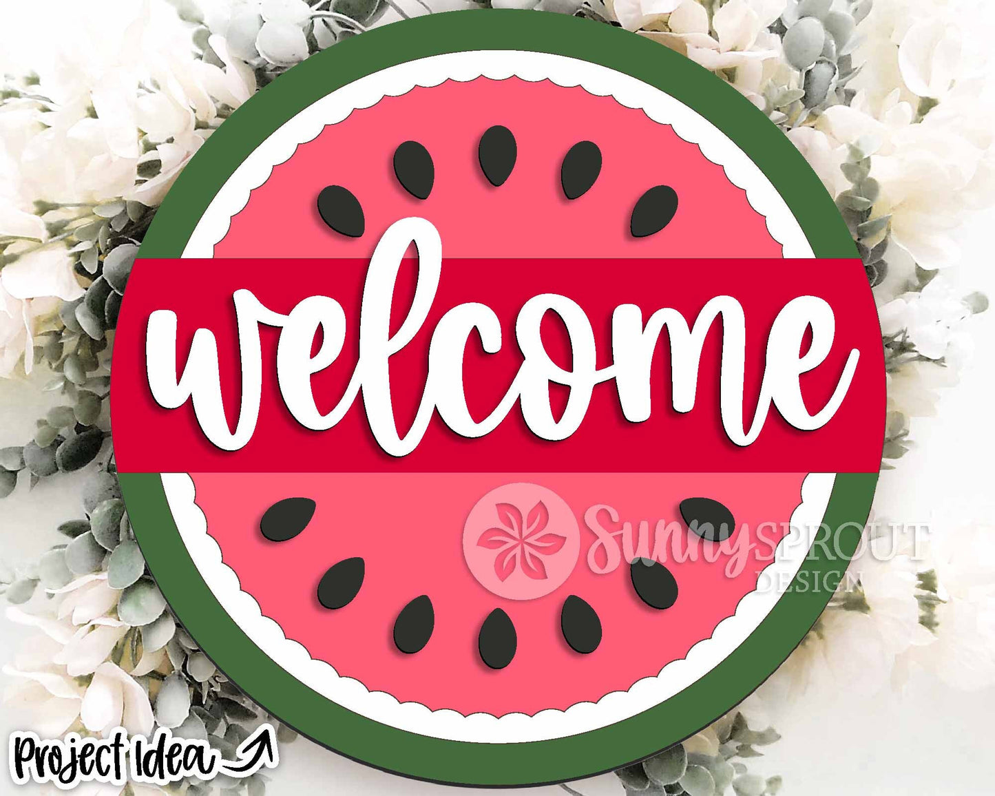 Welcome Watermelon Sign, Digital Download, SVG Laser Cut File, Cricut, Summer Round Door Hanger Design