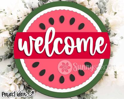 Welcome Watermelon Sign, Digital Download, SVG Laser Cut File, Cricut, Summer Round Door Hanger Design